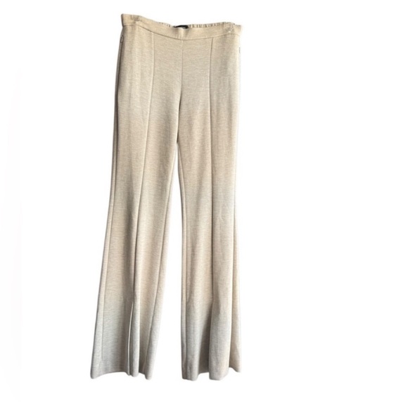 THEORY Slit Flared Demitria Pant in Double-Knit Jersey Oatmeal Size 6 - Picture 5 of 10
